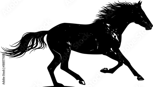 Galloping horse equine animal in fast motion and running speed for wild and free concept – Black and White Vector Illustration