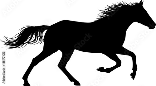 Galloping horse equine animal in fast motion and running speed for wild and free concept – Black and White Vector Illustration