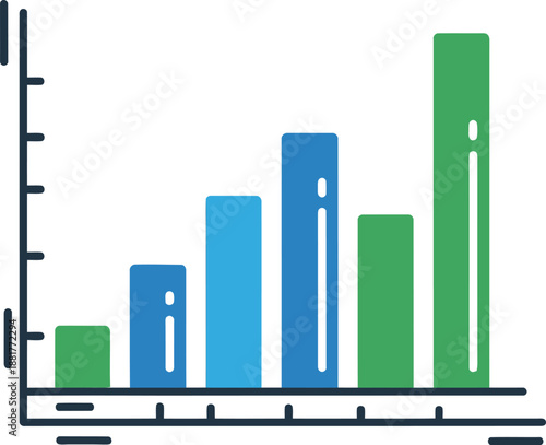 Simple bar graph illustration showing increasing values in blue and green, representing growth and positive trends