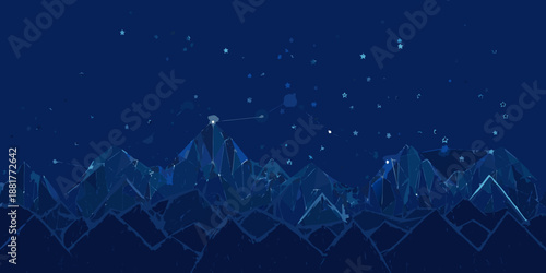 Geometric mountains under a starry dark blue night sky illustration