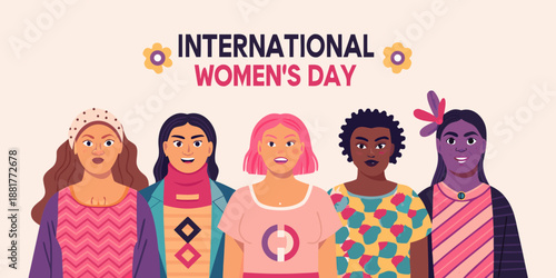 Celebrating international women s day with diverse portraits and floral accents