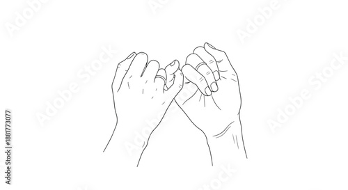 Elegant continuous line drawing of two hands making a pinky promise as a symbol of trust, friendship, and secret commitment between friends.
