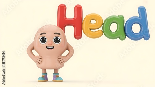 Friendly 3D Head– Human Body Anatomy Cartoon Illustration