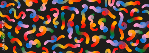 Abstract gradient shapes pattern on dark background. Colorful flowing organic forms