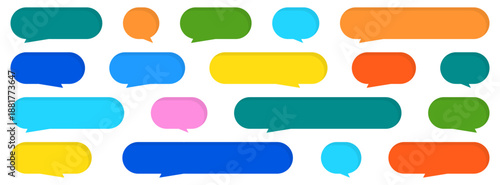 Colorful speech bubbles set in flat style. Communication elements for chat messages and social media