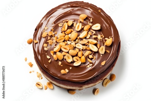 Delicious chocolate cookie topped with creamy spread and chopped peanuts
