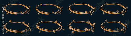 Decorative golden oval frames with dynamic accents. Elegant abstract borders for highlights and focus