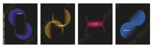 Abstract gradient sphere posters on dark background. Modern minimal compositions for creative wall art