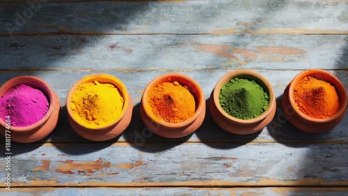 Wallpaper Mural Various bowls of colorful holi powder are displayed, Holi festival celebration Torontodigital.ca