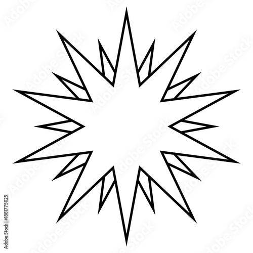 Symmetrical starburst shape with sharp triangles, dynamic, minimal, abstract, motion design