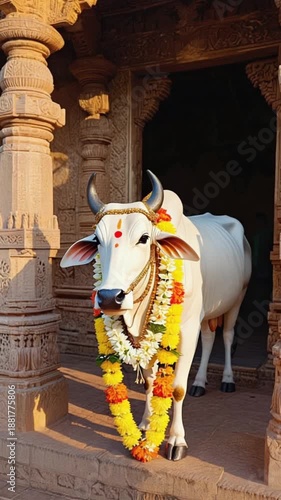 Wallpaper Mural Sacred white cow decorated in front of indian temple Torontodigital.ca