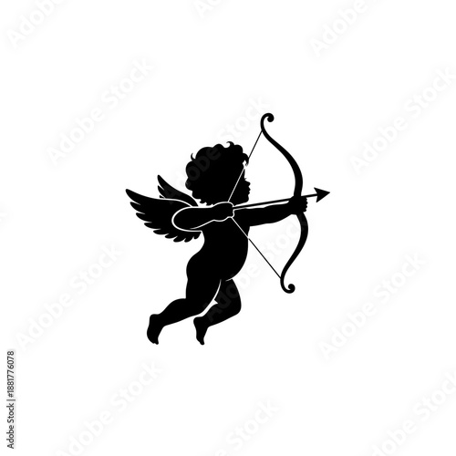 Obraz na plátně Cupid Silhouette with Bow and Arrow Flying 1.