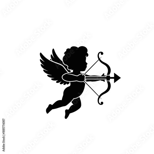 Cupid silhouette with bow and arrow flying 2.