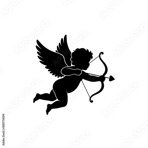 Cupid Silhouette with Bow and Arrow Flying 3.
