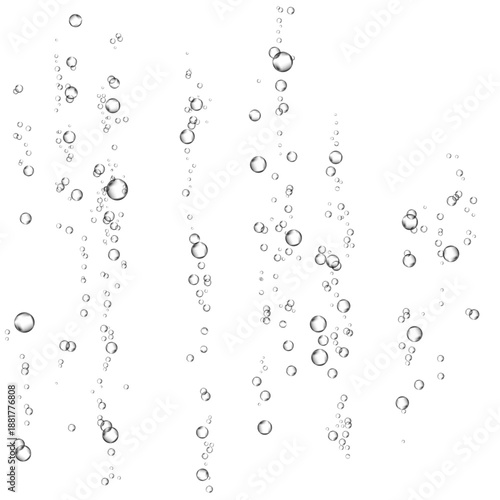 Oxygen air bubbles  flow  in water on white  background.