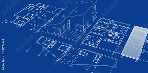 residential architecture house plan 3d illustration