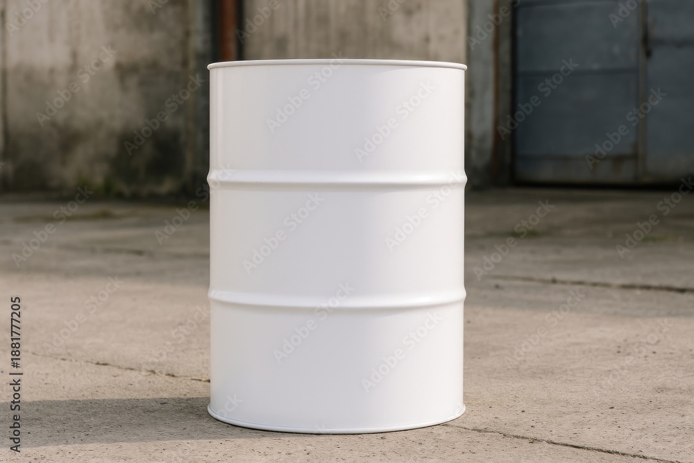 Naklejka premium Industrial white metal barrel outdoors.