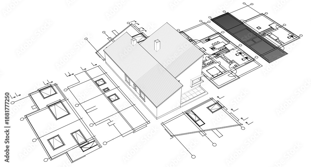 Fototapeta premium residential architecture house plan 3d illustration