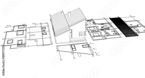 residential architecture house plan 3d illustration