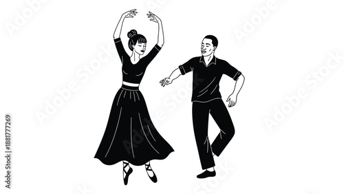 Couple engaged in graceful ballet and dynamic partner dancing art illustration