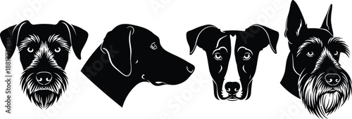Black and White Stylized Silhouettes of Dog Breeds for Pet Identification, Design, and Animal-Themed Visual Content
