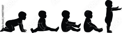 Black Silhouettes of Baby Development Stages from Crawling to Standing Depicting Early Childhood Motor Milestones