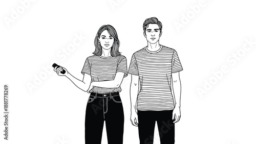 Modern illustration of a man and woman in casual clothing against a white background