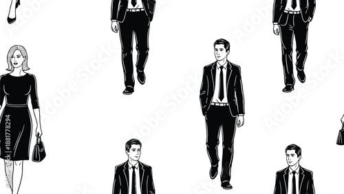 Monochromatic Pattern of Professionals in Business Attire and a Stylish Woman
