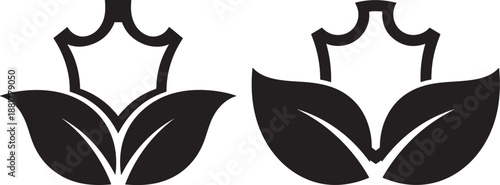 Silhouette floral shield icons in black and white