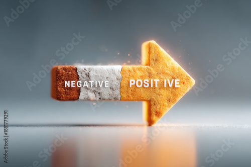 3D illustration of two stone arrows, one orange and one black, pointing in opposite directions. Labels 