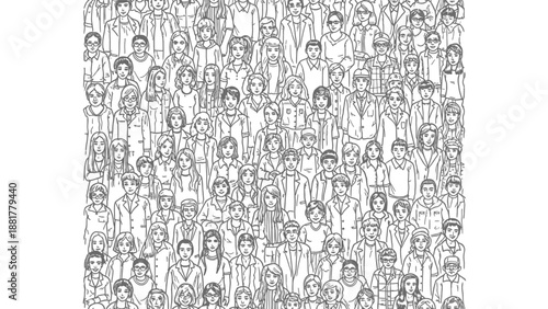 A diverse collection of people depicted in a detailed, hand-drawn sketch style