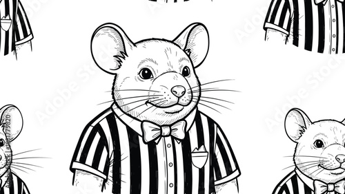 Dapper little mice in striped shirts and bow ties form a charming ensemble illustration