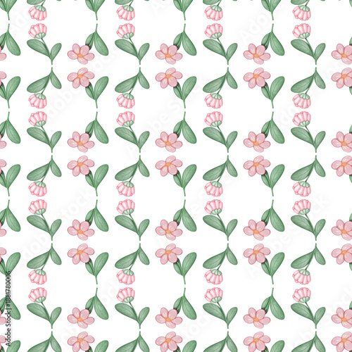 Seamless pattern  Flower watercolor spring floral set. Hand drawn pastel  flower, leaf, Cute nature. 