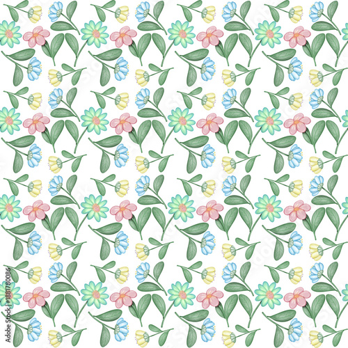 Seamless pattern  Flower watercolor spring floral set. Hand drawn pastel  flower, leaf, Cute nature. 