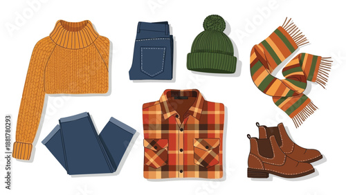 Autumn clothing and accessories arranged for fall fashion