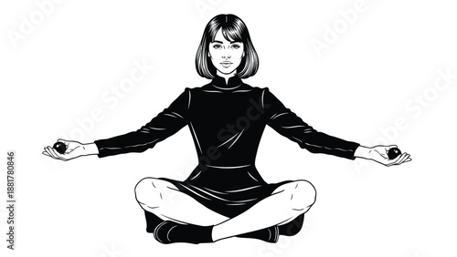 Serene Figure in Cross-Legged Pose Holding Spheres Embodying Calm Contemplation