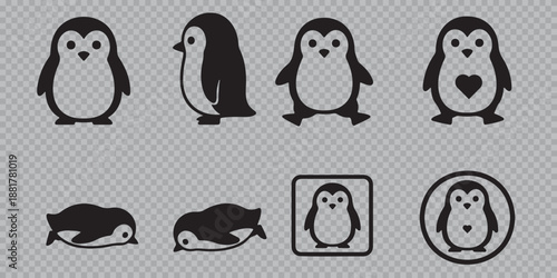 Bear Silhouette and Head Logo Set, Grizzly and Brown Bear Vector Illustrations in Various Poses