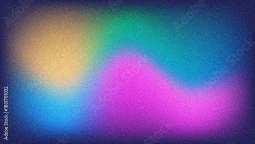 4K colorful grainy gradient background. Retro grainy gradient background noise texture effect summer poster design seamless colors teal abstract wave pattern.