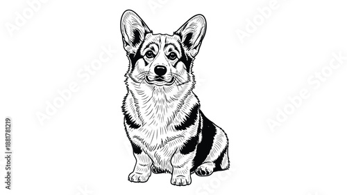 Detailed Pen and Ink Illustration of a Charming Pembroke Welsh Corgi Dog