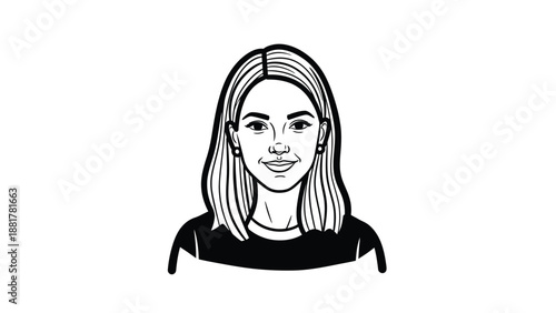 Simplified illustration of a young woman's portrait with a friendly smile against a white background