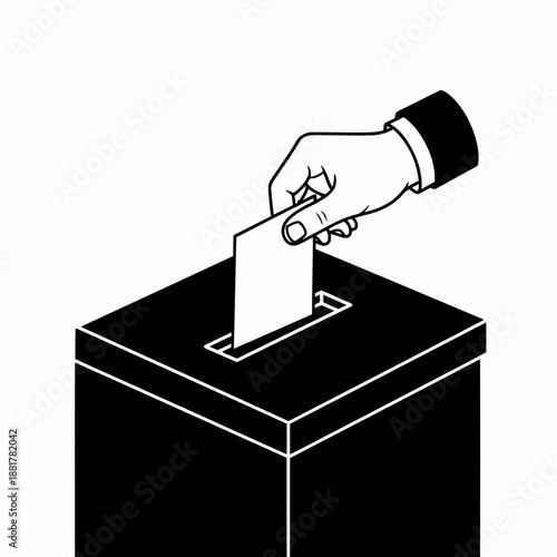Hand casting ballot into black box with slot symbolizing democratic voting process and civic duty