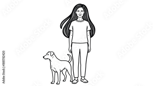 Artistic sketch of a woman and her loyal canine companion in simple line drawing style
