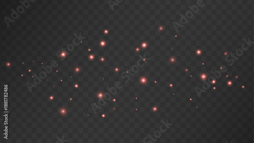 Lush red glowing dust particles on a dark textured background. Dramatic abstract light sparkle effect.