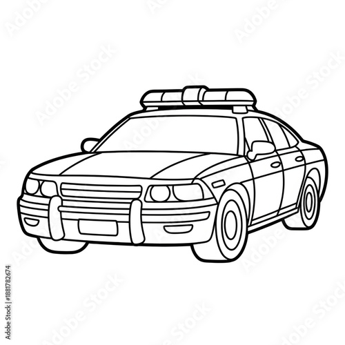 Police car illustration in clean vector style for a
children’s coloring book