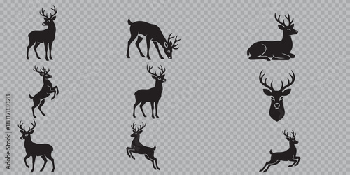 Black Panther and Cougar Silhouette Set, Wild Big Cat Vector Icons in Stalking and Pouncing Poses