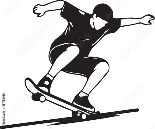 Skateboarder  Dynamic monochrome illustration Skateboarder trick, Sport illustration, Urban sports, Skateboarding action, Athlete balance, Street skating, Board sport, 