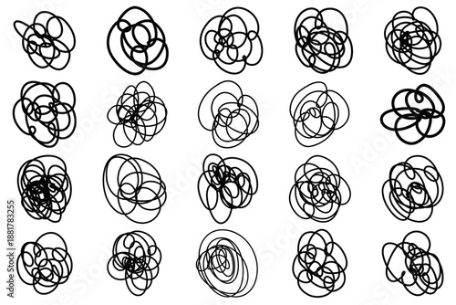 Abstract Scribble Line Art, Hand Drawn Doodle Swirl Scrawl. Abstract Scribble Drawing Design in Black isolated on white background.