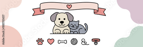 Cute pets cuddling in soft pastel colors – Suitable for veterinary services, pet lifestyle brands, or family content.