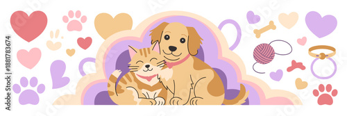 Pet love illustration with dog and cat – Ideal for animal rescue campaigns, nursery decor, or heartwarming social media.