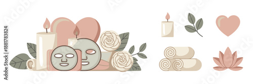 Spa self-care scene with candles and wellness icons – Ideal for beauty branding, mental health blogs, or spa promotions.